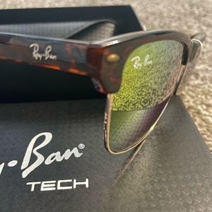 Ray ban tech sunglasses. Brown animal print with yellow/green lenses.